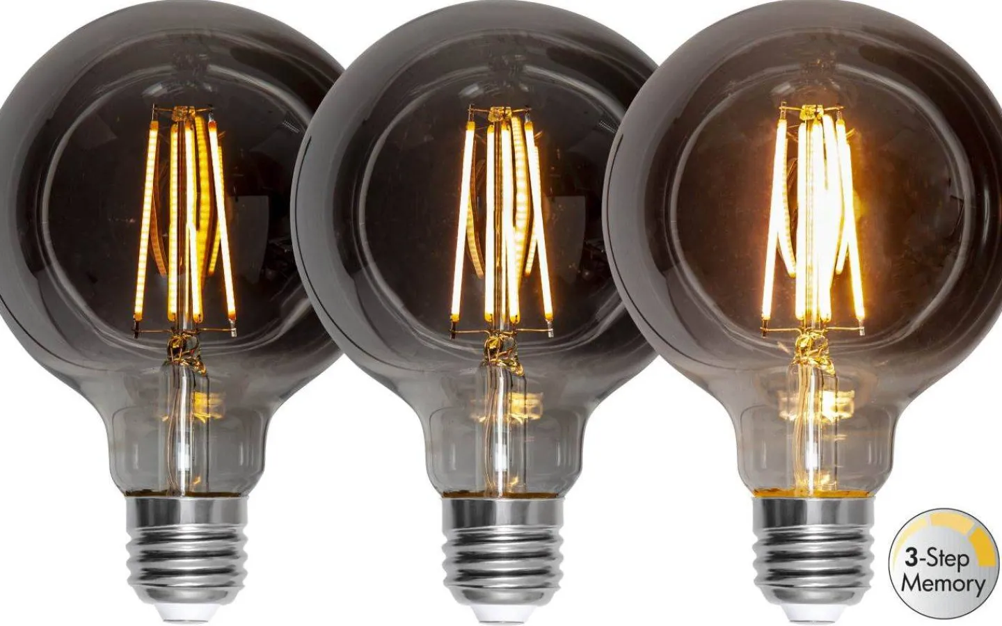 Star Trading LED E27 3-Steg DIM Minne Glob 95mm Soft Glow Smoke 2200K 260lm 3,9W(25W)* Dekorativa Ljuskällor E27|Heavy Smoke E27