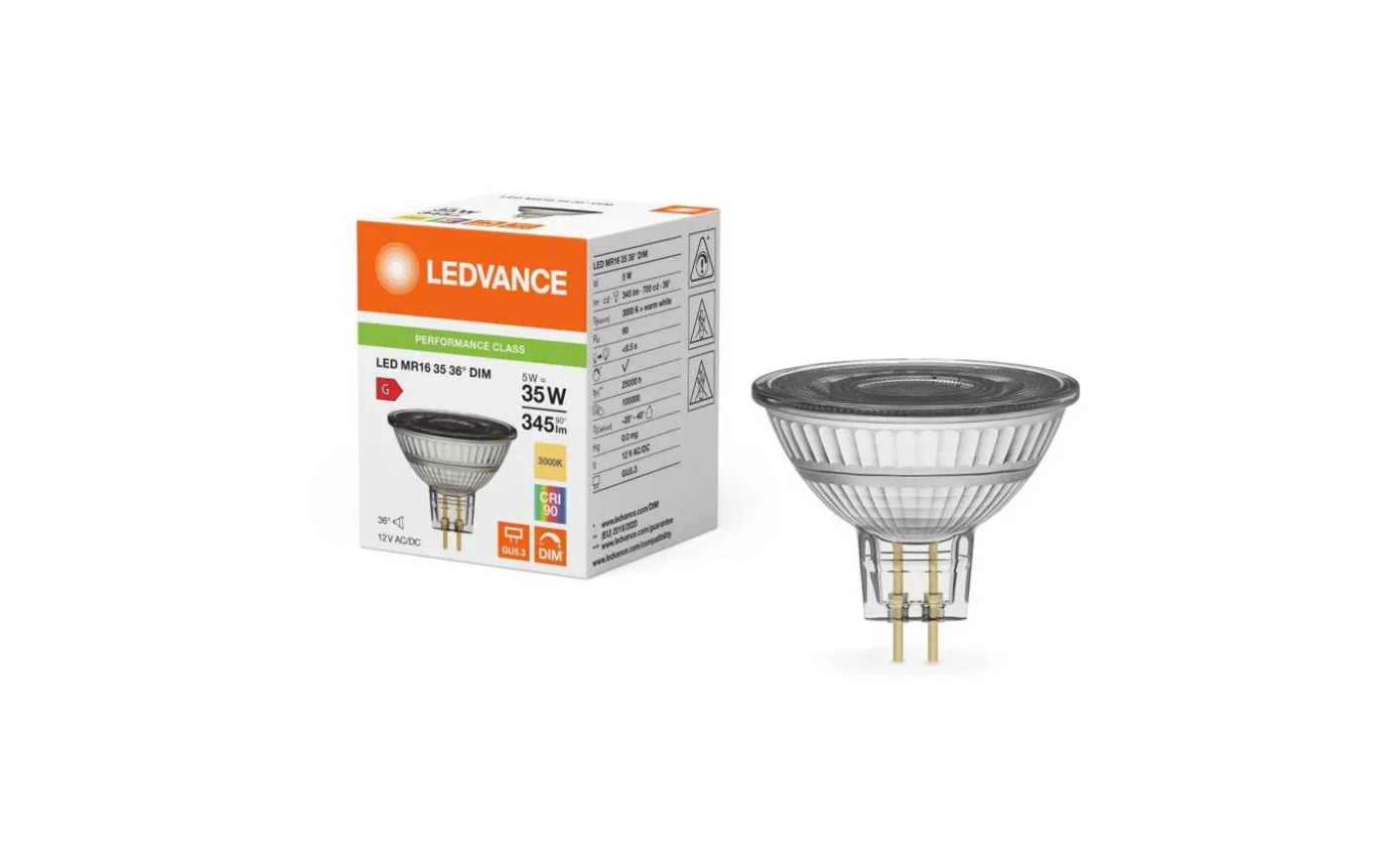 LED GU5,3 MR16 12V 3000K 345lm 5W(35W) Performance Class