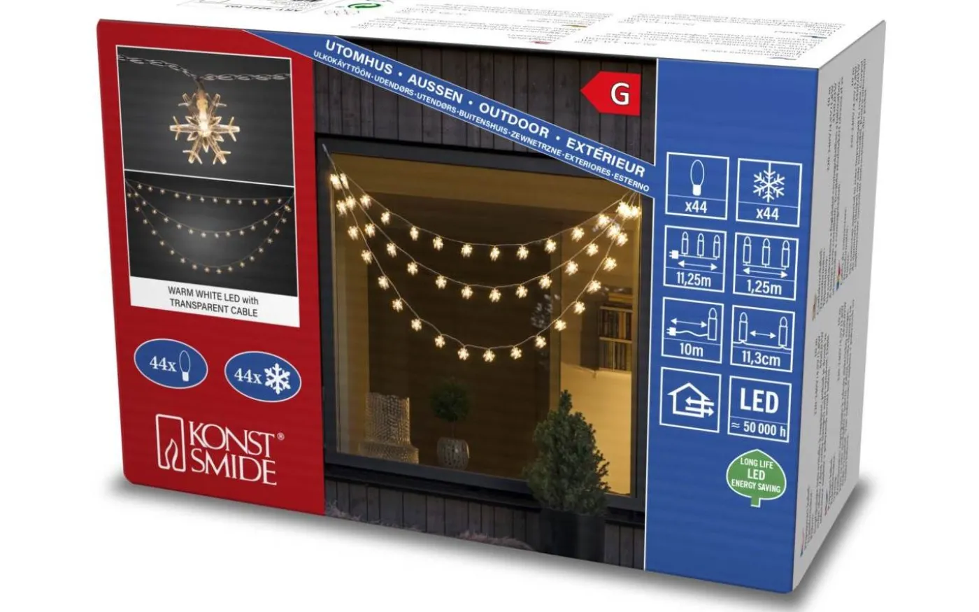 Ljusgardin Med 44st Snöflingor 125cm Varmvit IP44