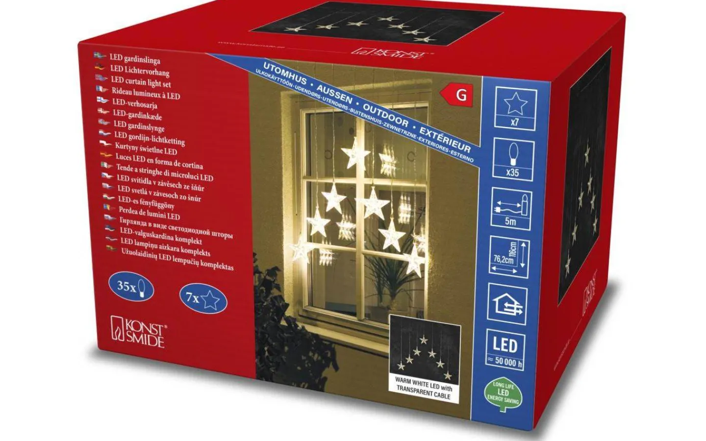 Julpynt Utomhus<Konstsmide Ljusgardin Med Stjärnor 76cm Varmvit IP44