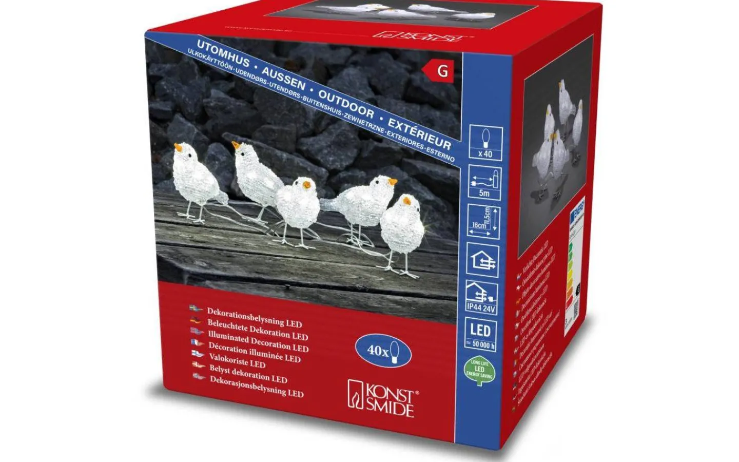Julpynt Utomhus|Utomhusdekorationer<Konstsmide Ljusslinga Fåglar 4m Neutralvit IP44