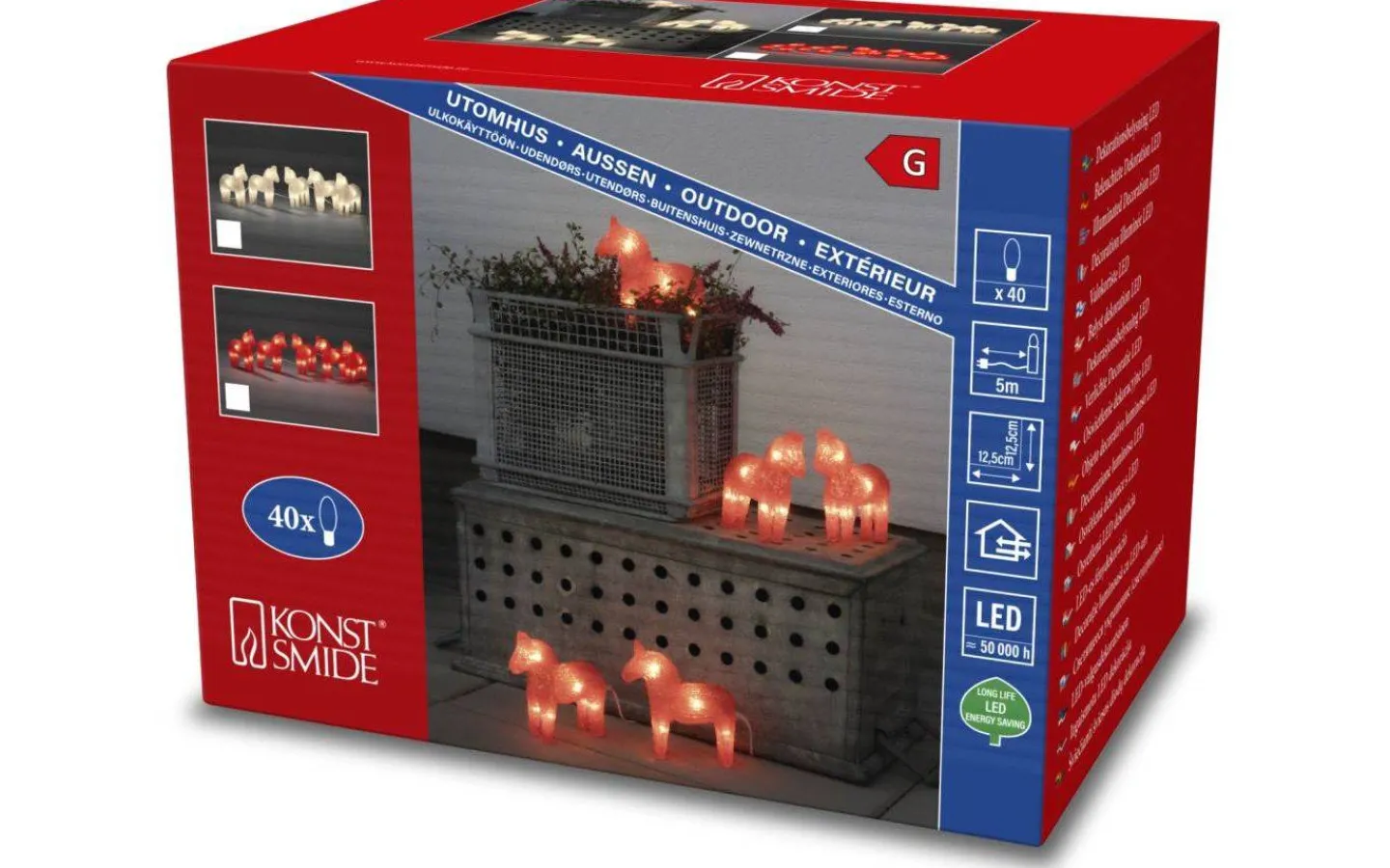 Julpynt Utomhus<Konstsmide Ljusslinga Hästar 5-Pack Röd IP44