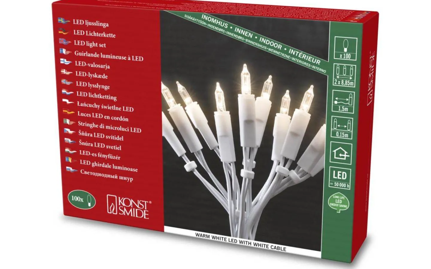 Långa Ljusslingor (11-20M)|Ljusslingor Inomhus<Konstsmide Ljusslinga LED 14,8m Varmvit, Vit Inomhus