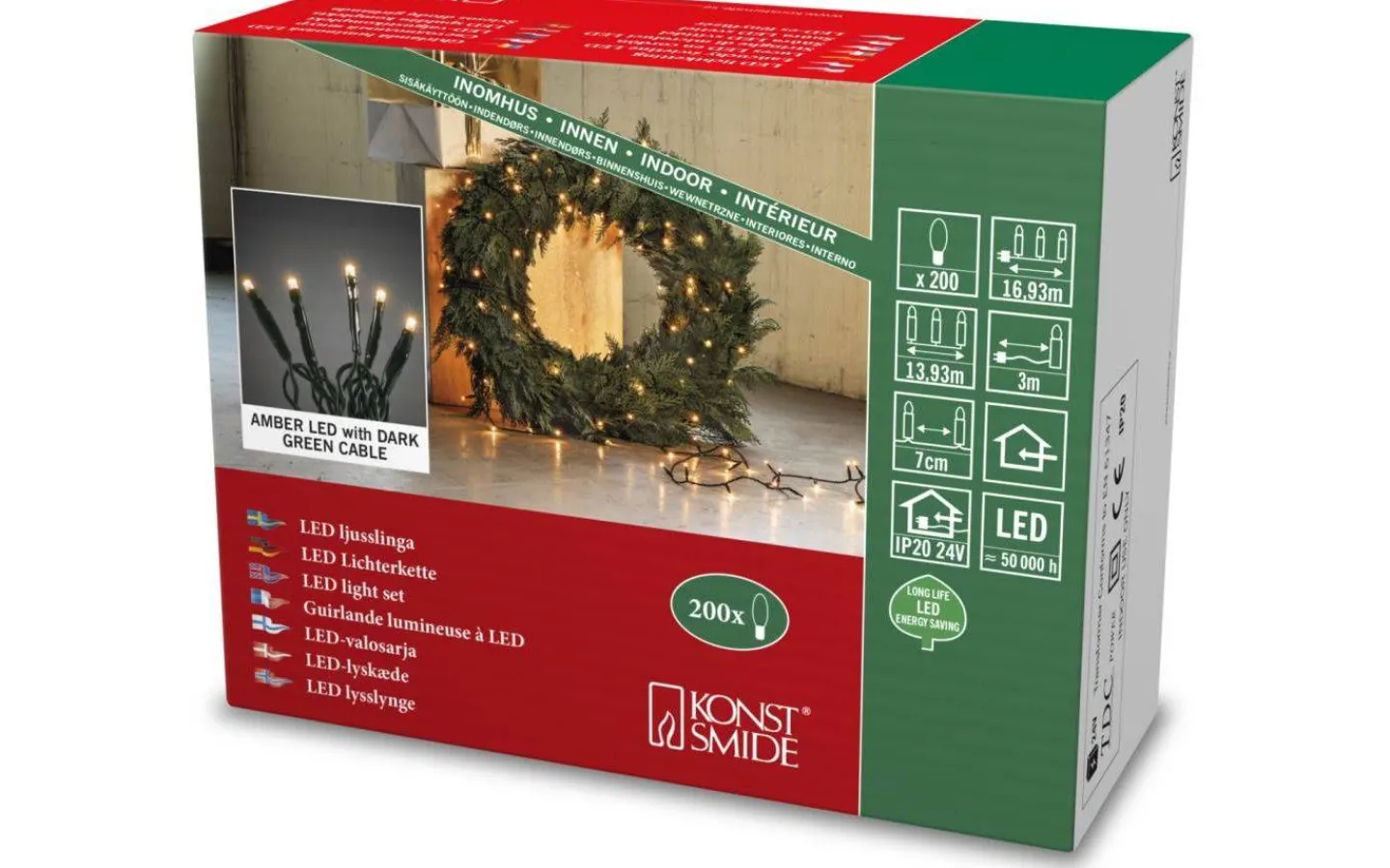 Konstsmide Ljusslinga 14m Amber, Mörkgrön Inomhus* Långa Ljusslingor (11-20M)|Ljusslingor Inomhus