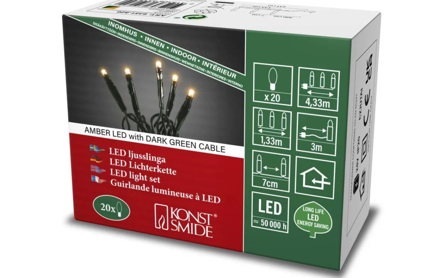 Konstsmide Ljusslinga 1,33m Amber, Mörkgrön Inomhus* Korta Ljusslingor (1-10M)|Ljusslingor Inomhus