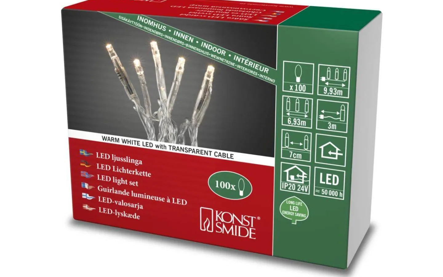 Konstsmide Ljusslinga 6,9m Varmvit, Transparent Inomhus* Korta Ljusslingor (1-10M)|Ljusslingor Inomhus