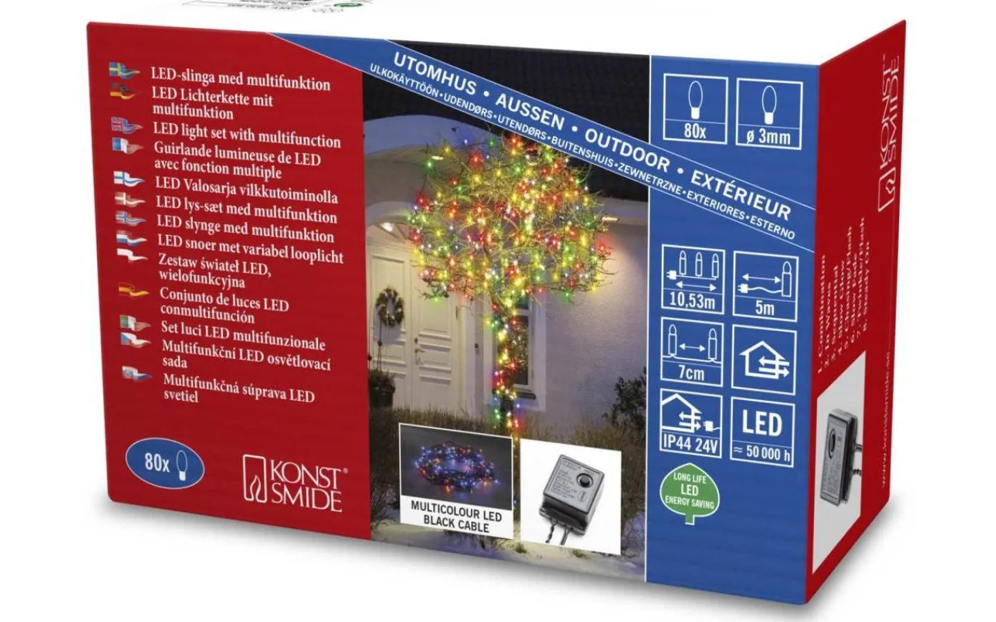 Ljusslingor Med Färgade Lampor<Konstsmide Ljusslinga Micro LED 5,53m Multi med Chaser IP44