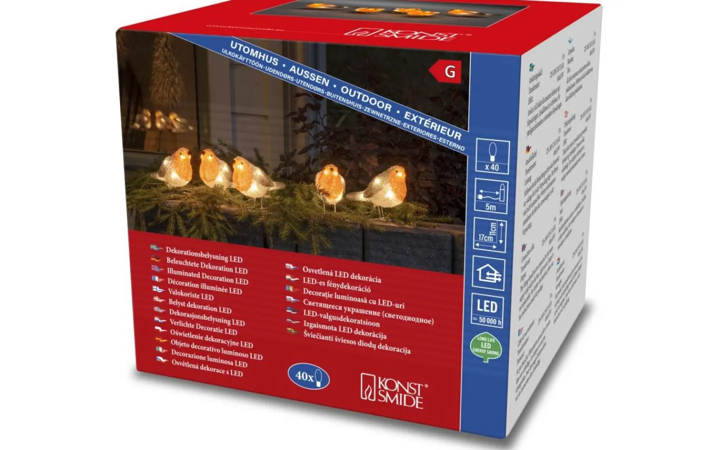 Konstsmide Ljusslinga Rödhakar 4m Varmvita LED IP44* Julpynt Utomhus|Utomhusdekorationer