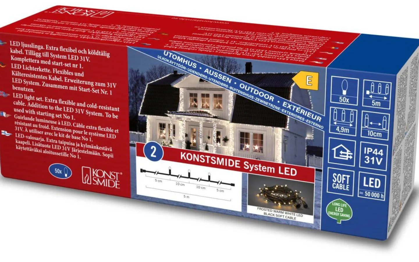 Konstsmide Ljusslinga System LED 31V 4,9m Frostad Varmvit IP44* System 31V Konstsmide