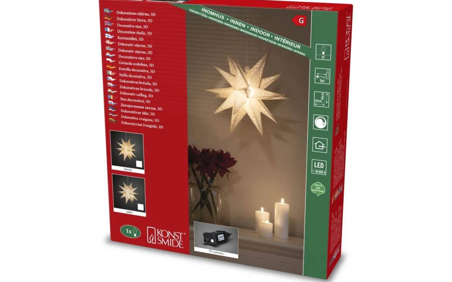 Visa Alla Julstjärnor|Julstjärnor Med Sladd<Konstsmide Lynx 3D Julstjärna 45cm Vit