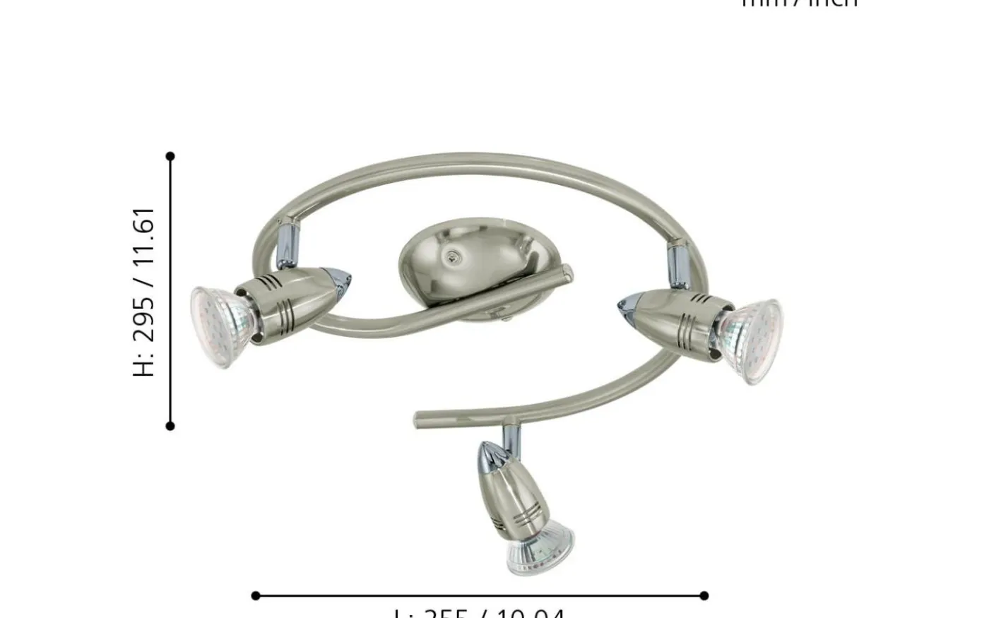 Magnum Takspotlight 26cm GU10 LED 3000K 3x2,8W Nickel