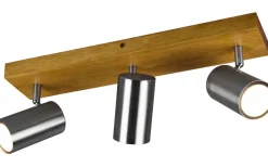 Trio Lighting Marley Spotlight 3-delad GU10 borstad stål/trä* Avlånga Takspotlights|Takspot Med 3 Lampor