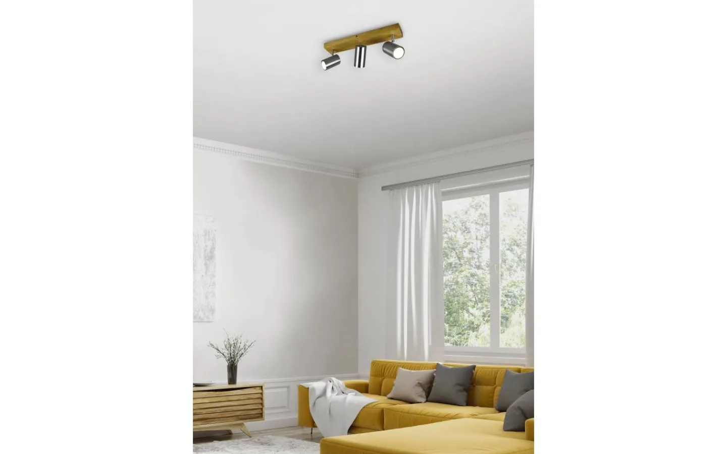 Trio Lighting Marley Spotlight 3-delad GU10 borstad stål/trä* Avlånga Takspotlights|Takspot Med 3 Lampor