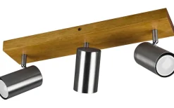 Trio Lighting Marley Spotlight 3-delad GU10 borstad stål/trä* Avlånga Takspotlights|Takspot Med 3 Lampor