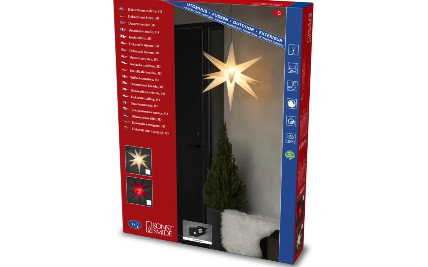 Julstjärnor Med Sladd|Julpynt Utomhus<Konstsmide Matrix Julstjärna 3D 60cm Röd IP44