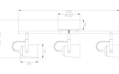 Aneta Metz Takspotlight 56cm 3L Svart/Matt Mässing* Avlånga Takspotlights|Takspot Med 3 Lampor