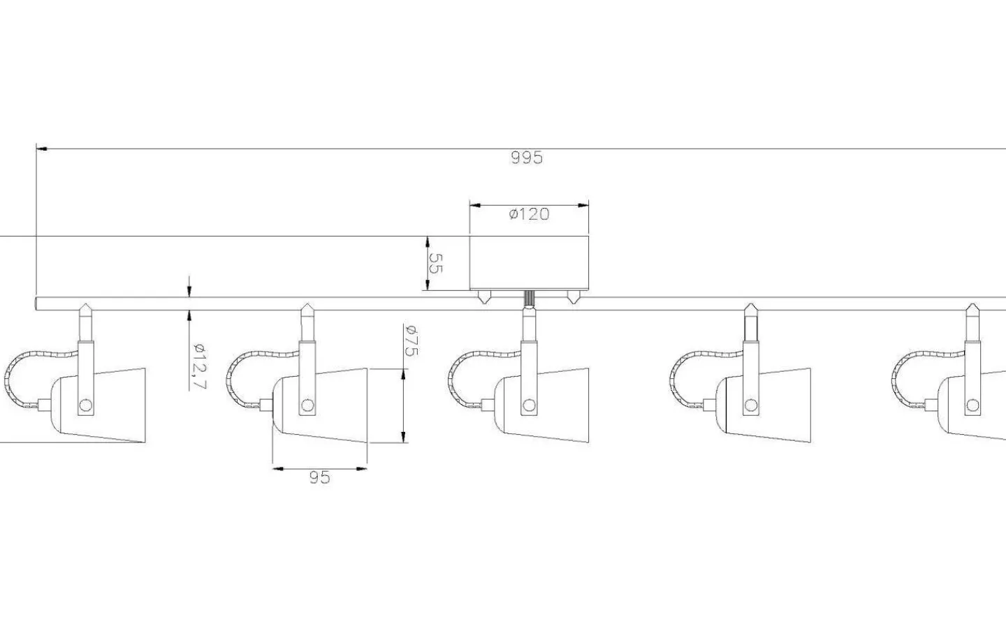 Aneta Metz Takspotlight 99cm 5L Vit/Stål* Avlånga Takspotlights|Takspot Med Minst 4 Lampor