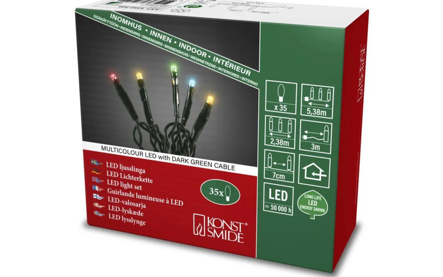 Ljusslingor Med Färgade Lampor<Konstsmide Mini Ljusslinga 2,38m Multi, Mörkgrön Inomhus