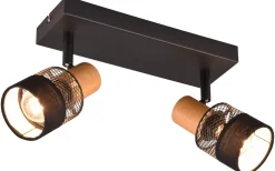 Trio Lighting Nandini Spotlight 2-delad E14 matt svart/trä* Takspot Med 2 Lampor