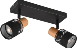 Trio Lighting Nandini Spotlight 2-delad E14 matt svart/trä* Takspot Med 2 Lampor