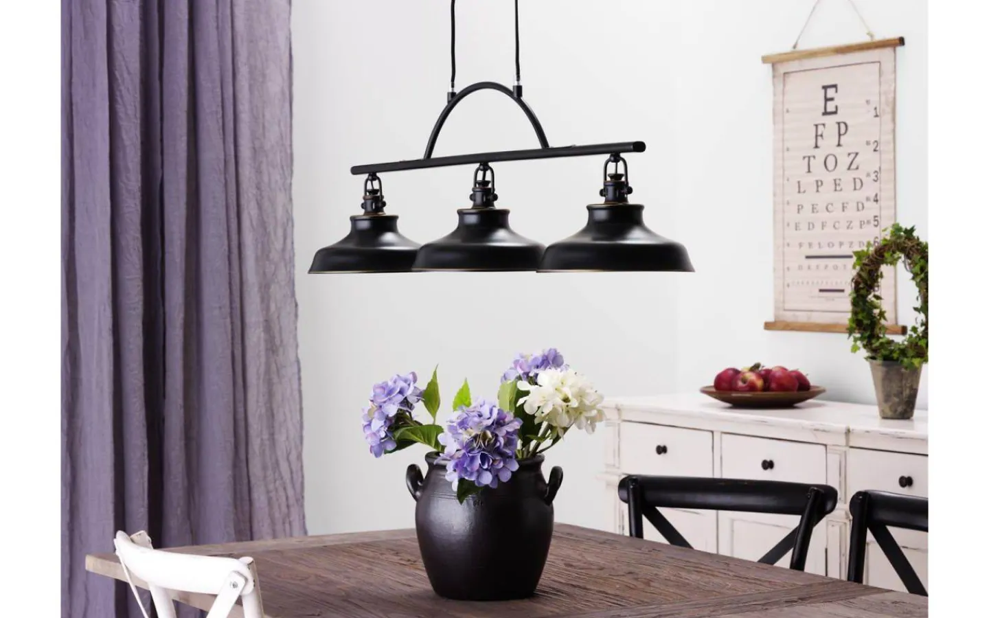 Cottex New Haven Taklampa 96cm 3xE14 Antik svart* Avlånga Taklampor|Kök & Matplats