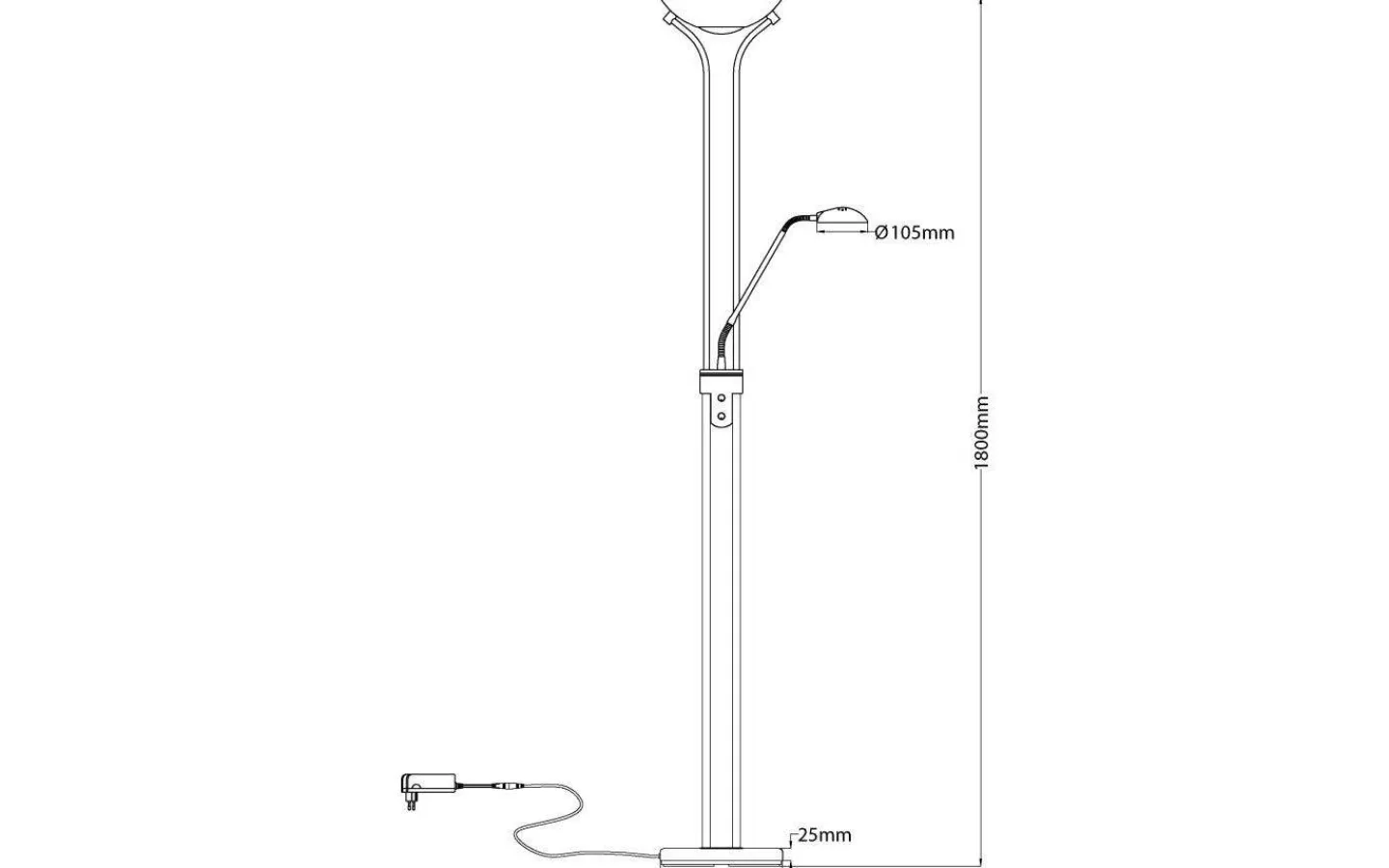 Uplight|Golvläslampor<Aneta Nice Golvlampa 1,8m LED 3000K 20W+5W Svartkrom