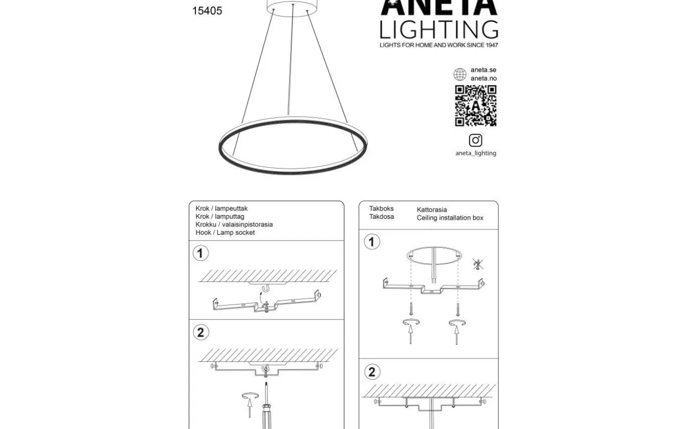 Oda Taklampa 76cm LED 44W 3000K Svart