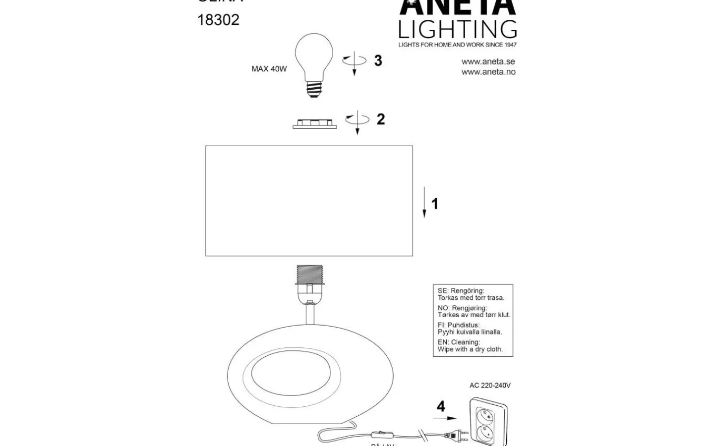 Aneta Olina Bordslampa 24cm Vit* Bordslampor