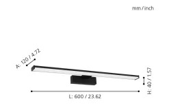 Badrumslampor Vägg<Eglo Pandella 1 Spegelbelysning 60cm 4000K 7,4W Svart IP44