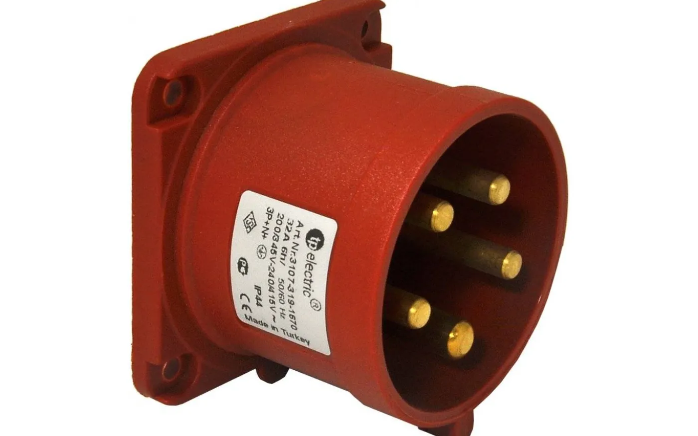 Panelintag, Infällt, Rakt, 16A, 3P+N+J, 400V, 6h, IP44 (70x70)