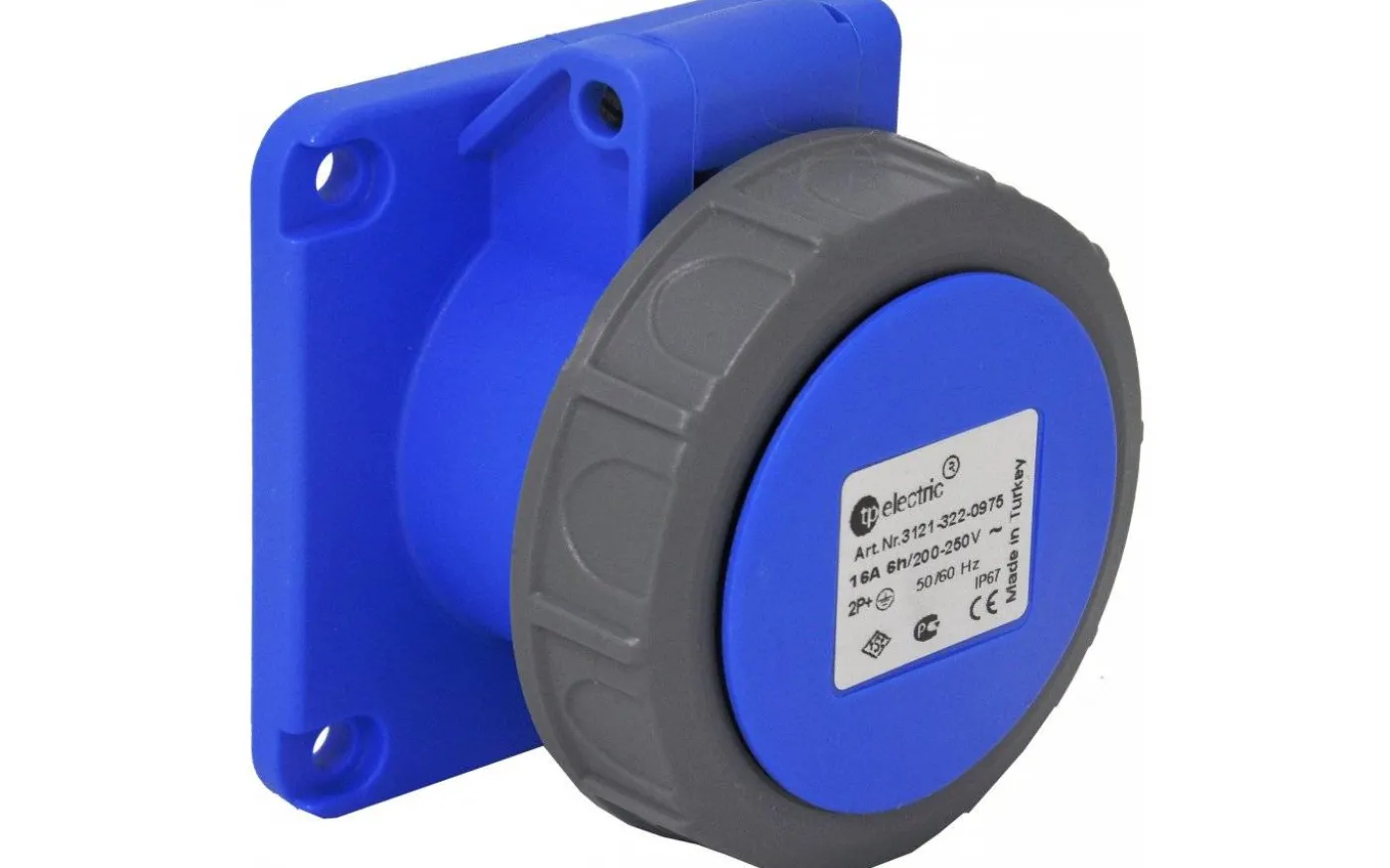 Paneluttag, Infällt, Rakt, 16A, 2P+J, 230V, 6h, IP67 (75x75)