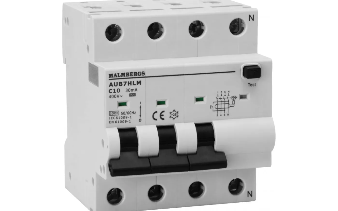 Personskyddsbrytare, A-typ, 3P+N, 4 moduler, C10A, 30mA