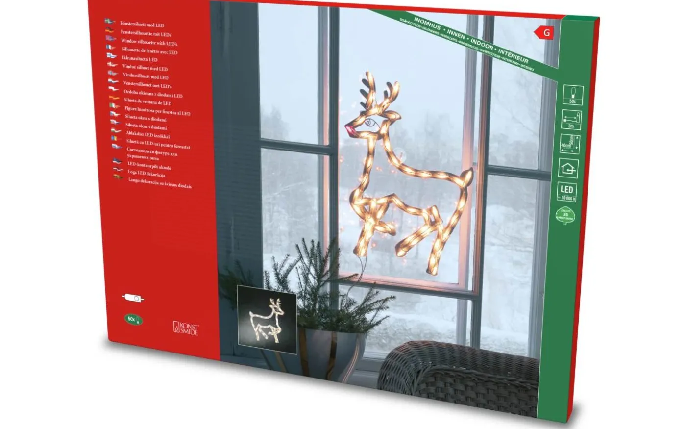 Polarbloss Fönstersiluett Ren Varmvit LED