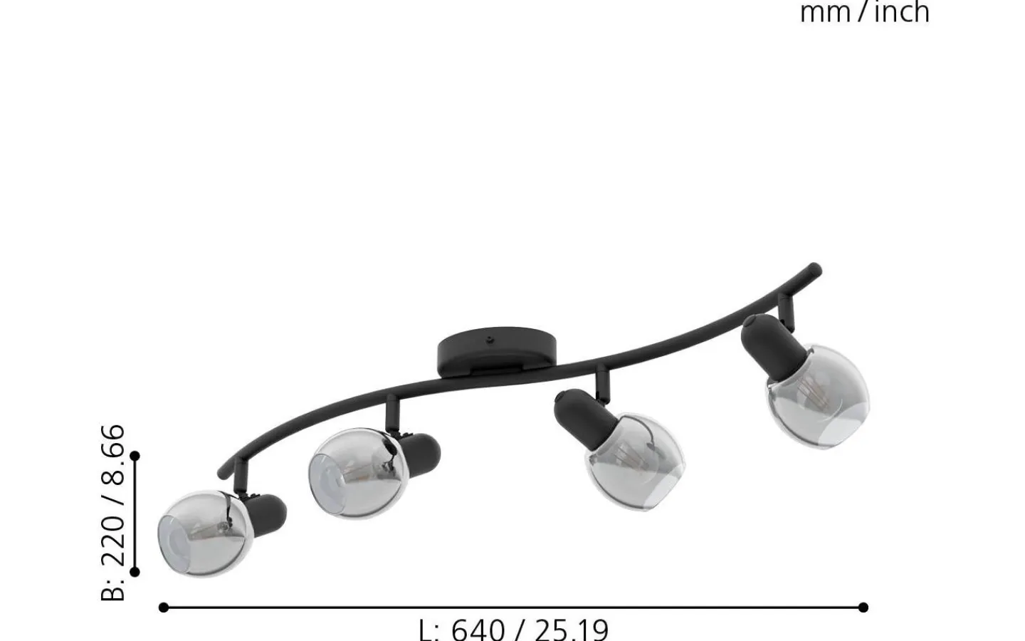 Eglo Pollica Takspotlight 64cm Svart* Avlånga Takspotlights|Takspot Med Minst 4 Lampor