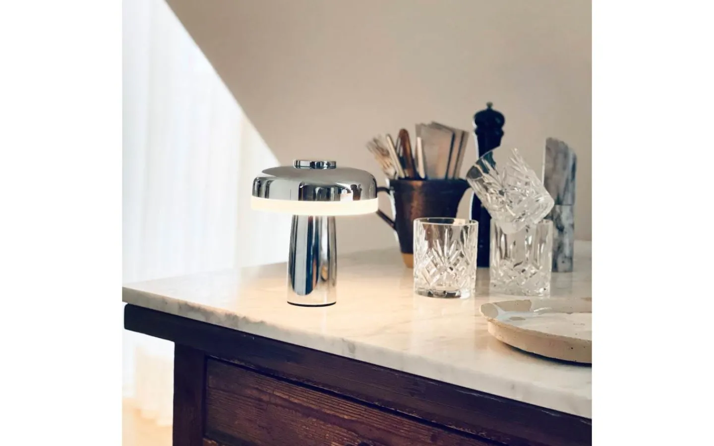 Dyberg Larsen Porter Uppladdningsbar Bordslampa 16,5cm Krom* Uppladdningsbara Lampor Inomhus