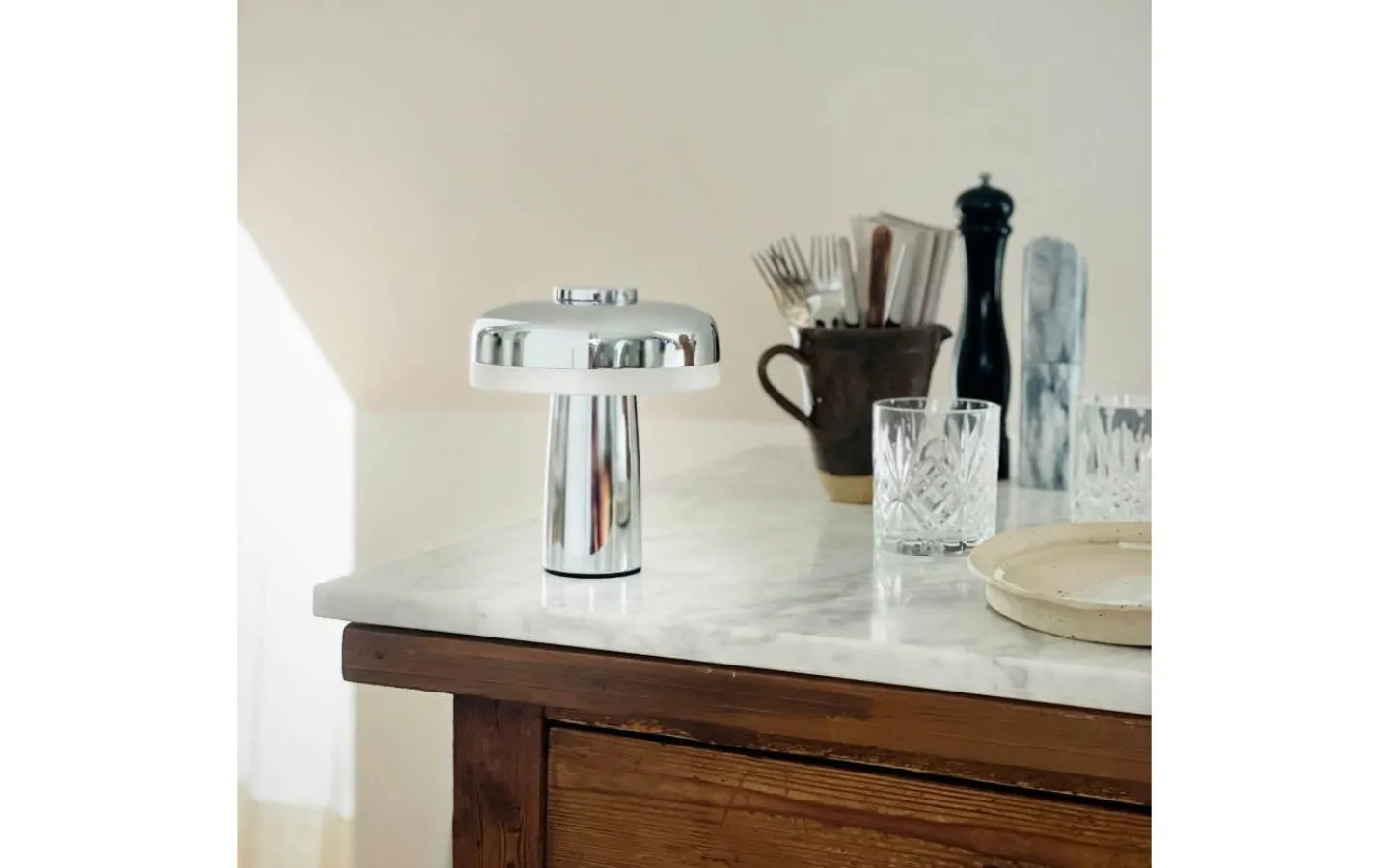 Dyberg Larsen Porter Uppladdningsbar Bordslampa 16,5cm Krom* Uppladdningsbara Lampor Inomhus