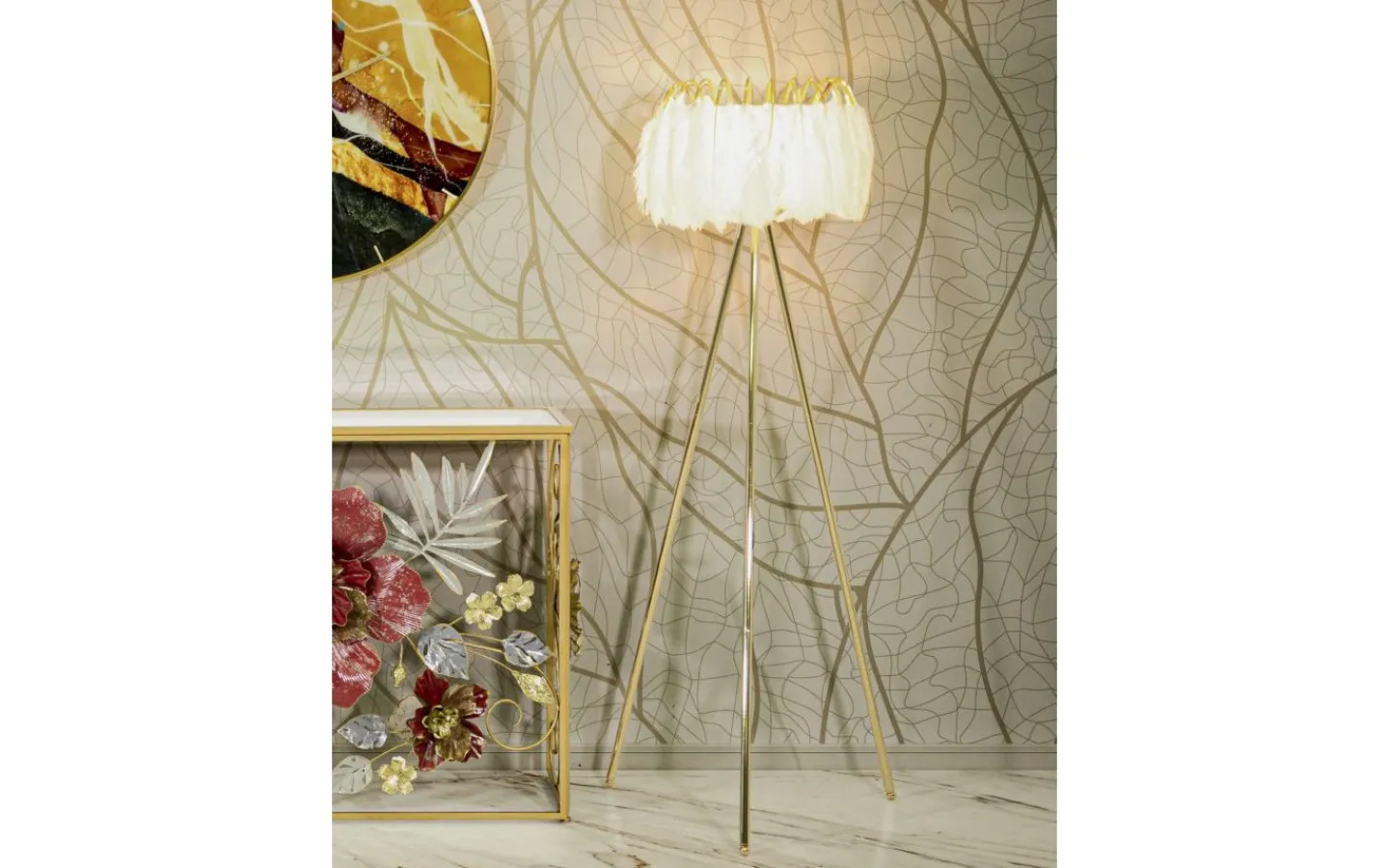 Golvlampor<Mauro Ferretti Quinto Golvlampa Fjäderställ 147cm Vit/Guld