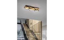 Trio Lighting Rama Plafond LED 3-delad mattsvart/trä* Plafonder