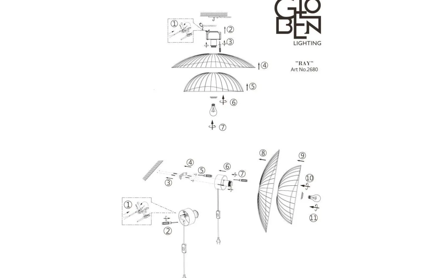 Globen Lighting Ray Plafond/Vägglampa 60cm Svart* Hall & Trappa|Sovrum