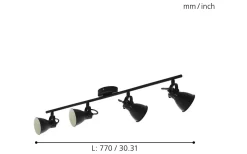 Eglo Seras Takspotlight 77cm GU10 LED 3000K 4x3W Svart* Avlånga Takspotlights|Takspot Med Minst 4 Lampor