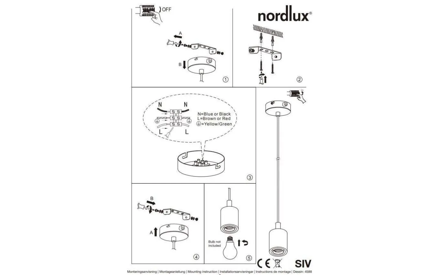 Sladdställ Med Sockel|Fönsterlampor<Nordlux Siv Pendel E27 Vit Marmor