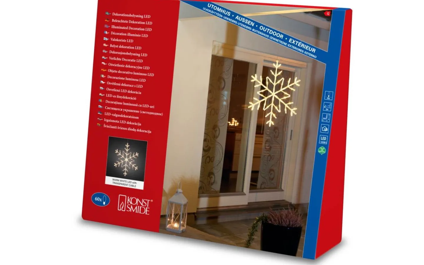 Julpynt Utomhus<Konstsmide Snöflinga 60cm Varmvit IP44