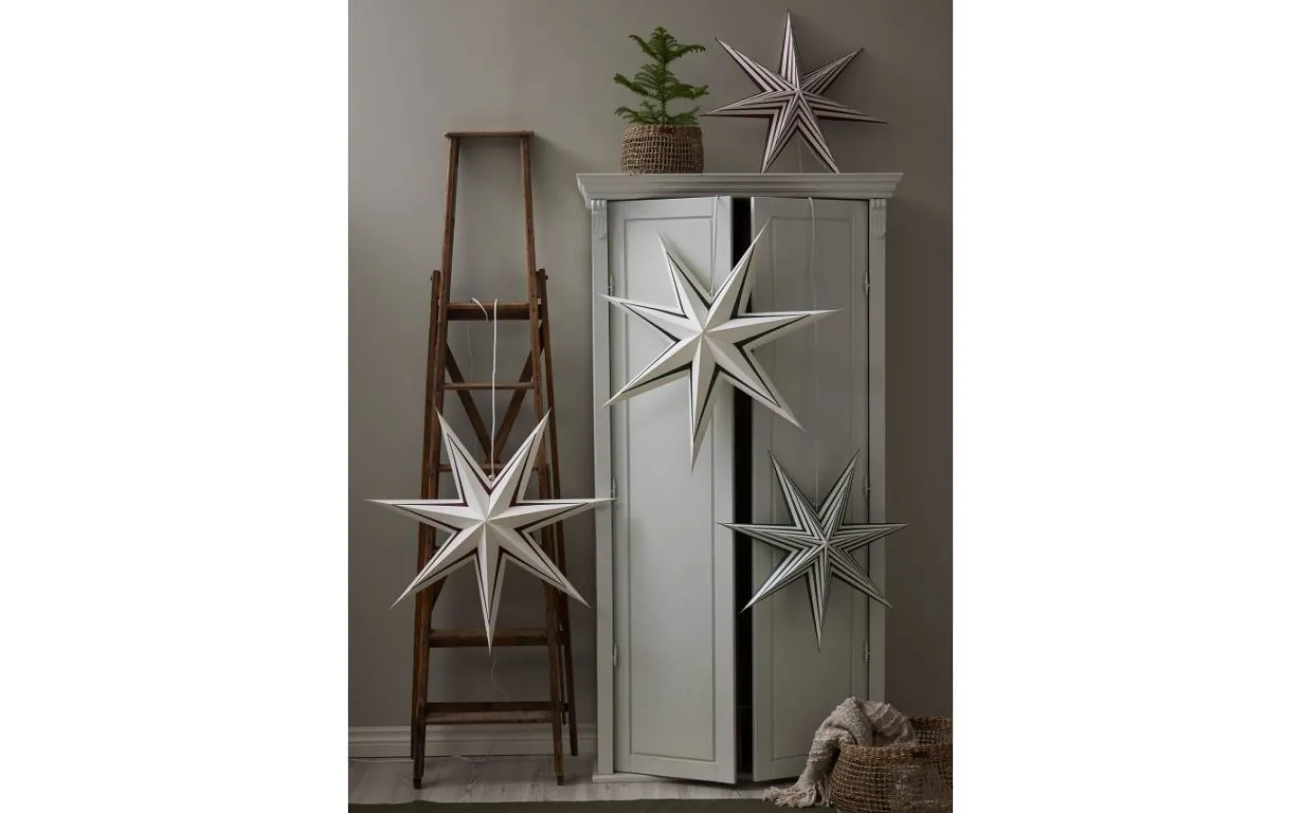 Visa Alla Julstjärnor|Julstjärnor Utan Sladd<Star Trading Stripe Julstjärna 60cm Vit/Grön