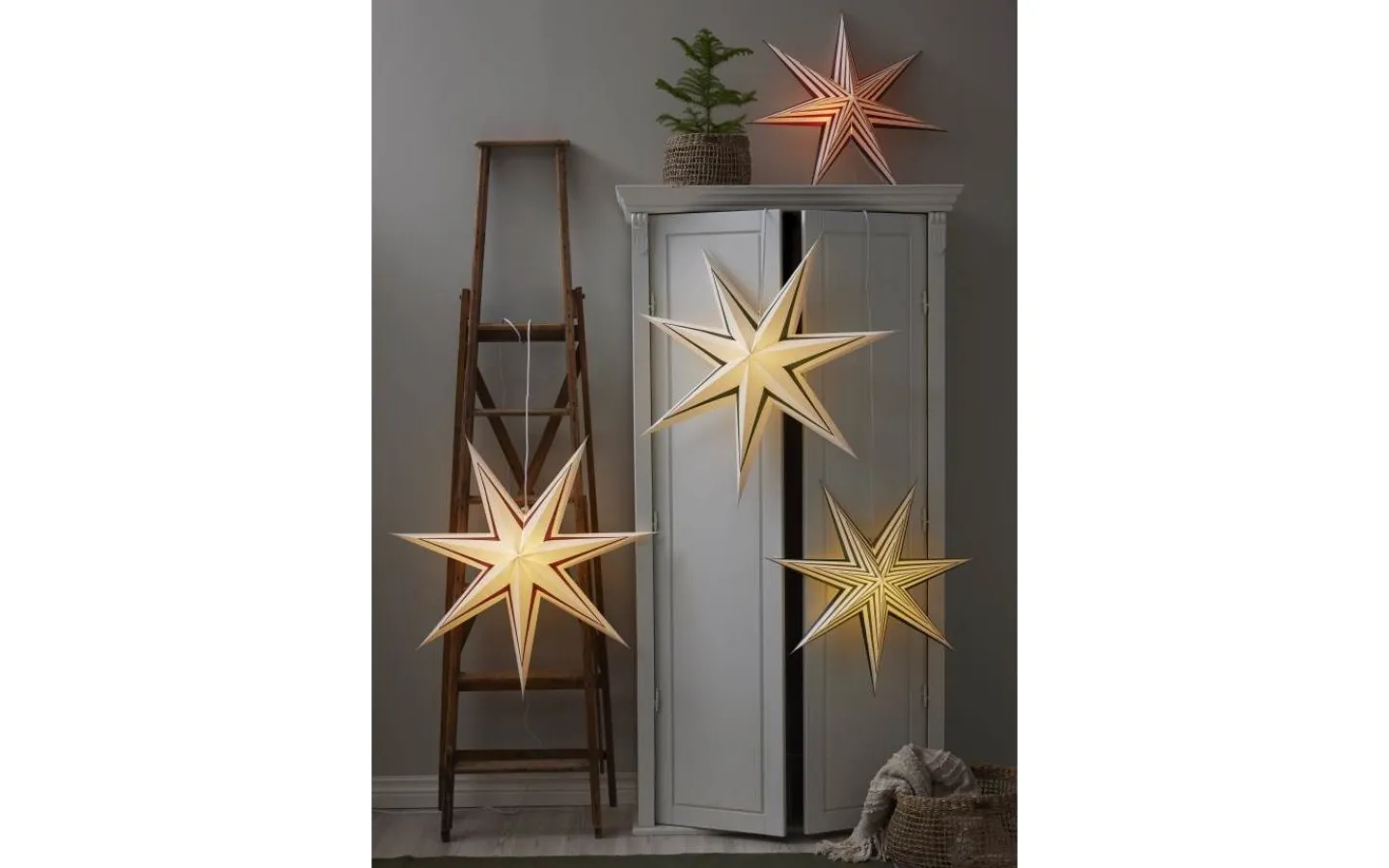 Visa Alla Julstjärnor|Julstjärnor Utan Sladd<Star Trading Stripe Julstjärna 60cm Vit/Grön