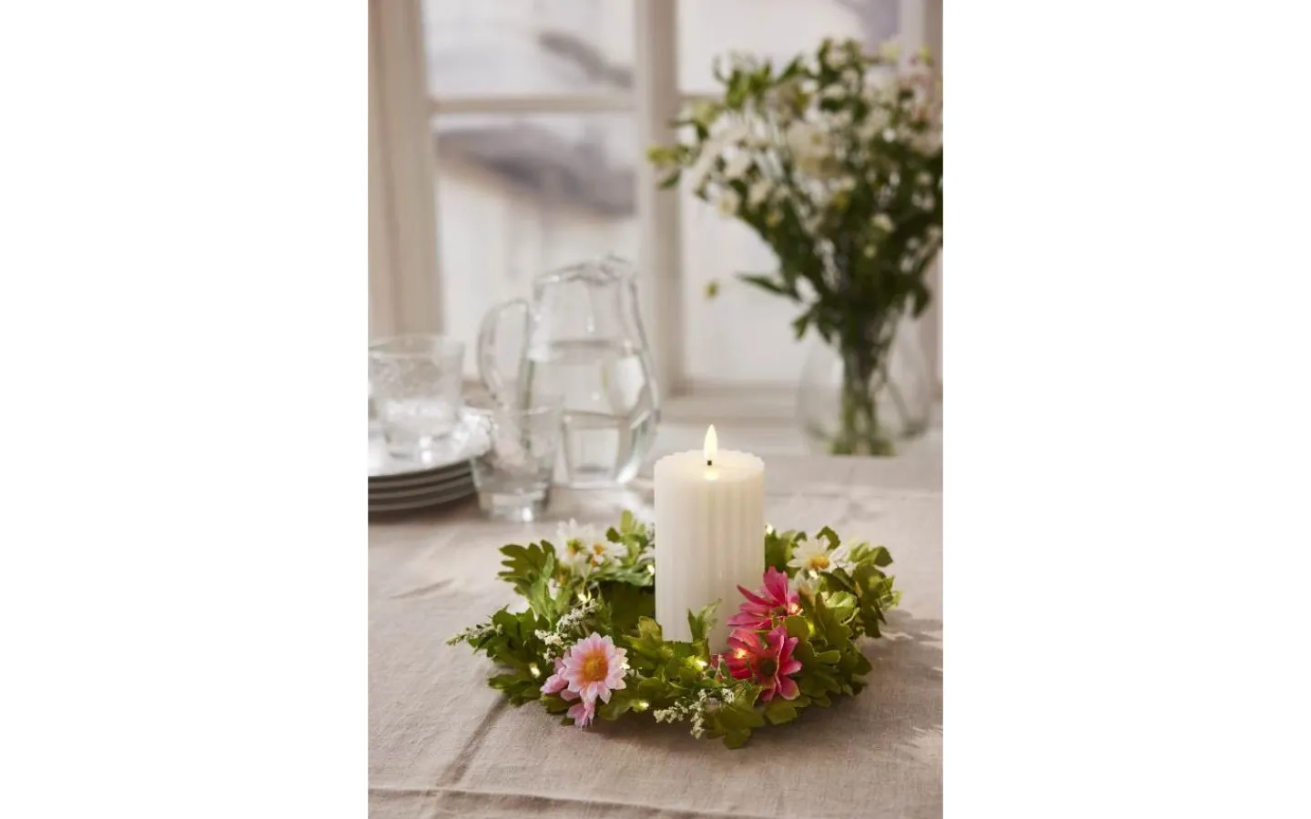 Star Trading Summer Krans Dekoration 20cm LED Vit/Rosa* Inomhusdekorationer Batteri