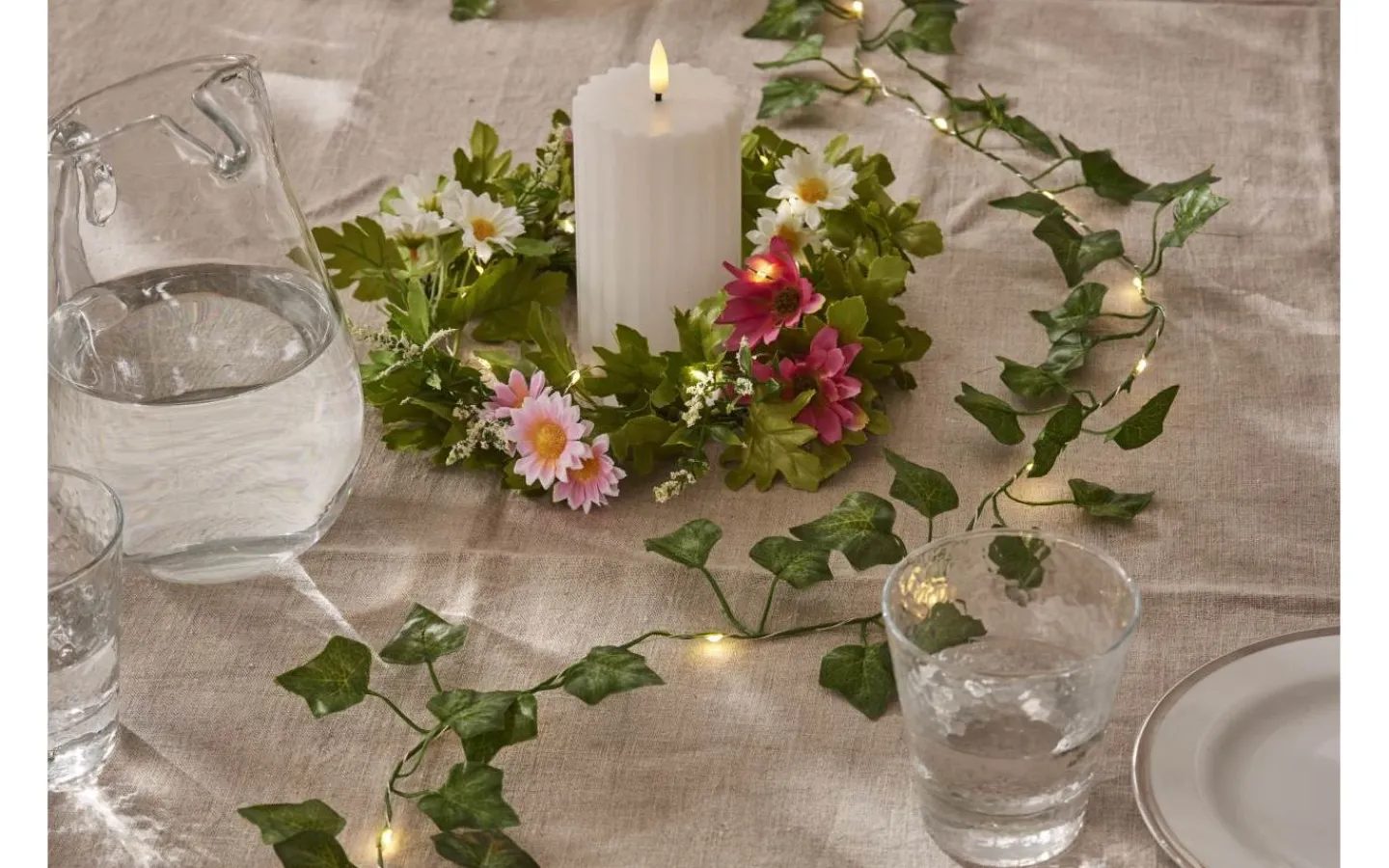 Star Trading Summer Krans Dekoration 20cm LED Vit/Rosa* Inomhusdekorationer Batteri