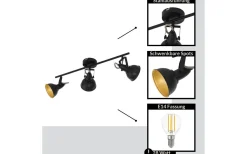 Eglo Thornton Takspotlight 61cm Svart/Guld* Avlånga Takspotlights|Takspot Med 3 Lampor
