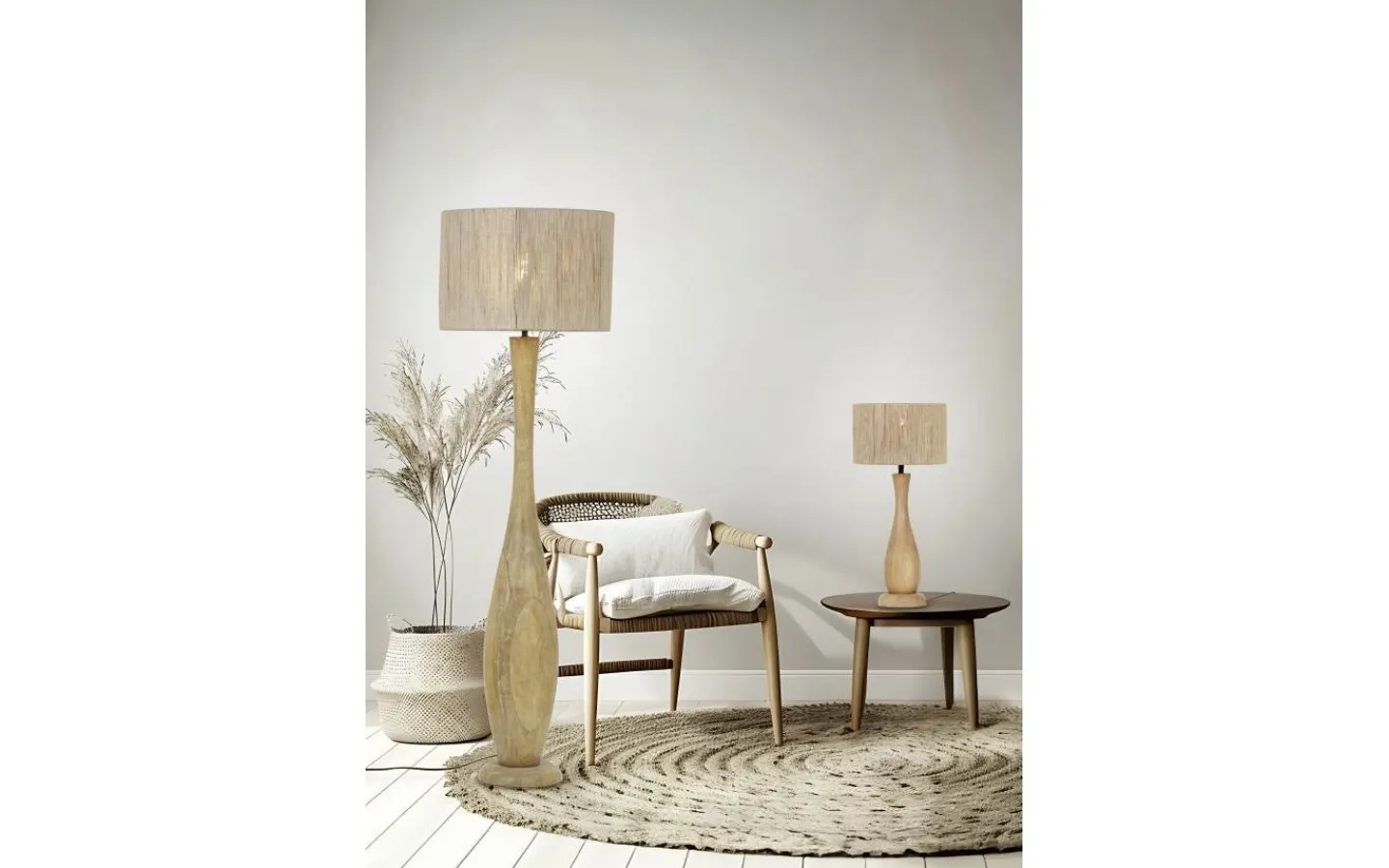 Trio Lighting Toba Golvlampa E27 trä/beige* Golvlampor