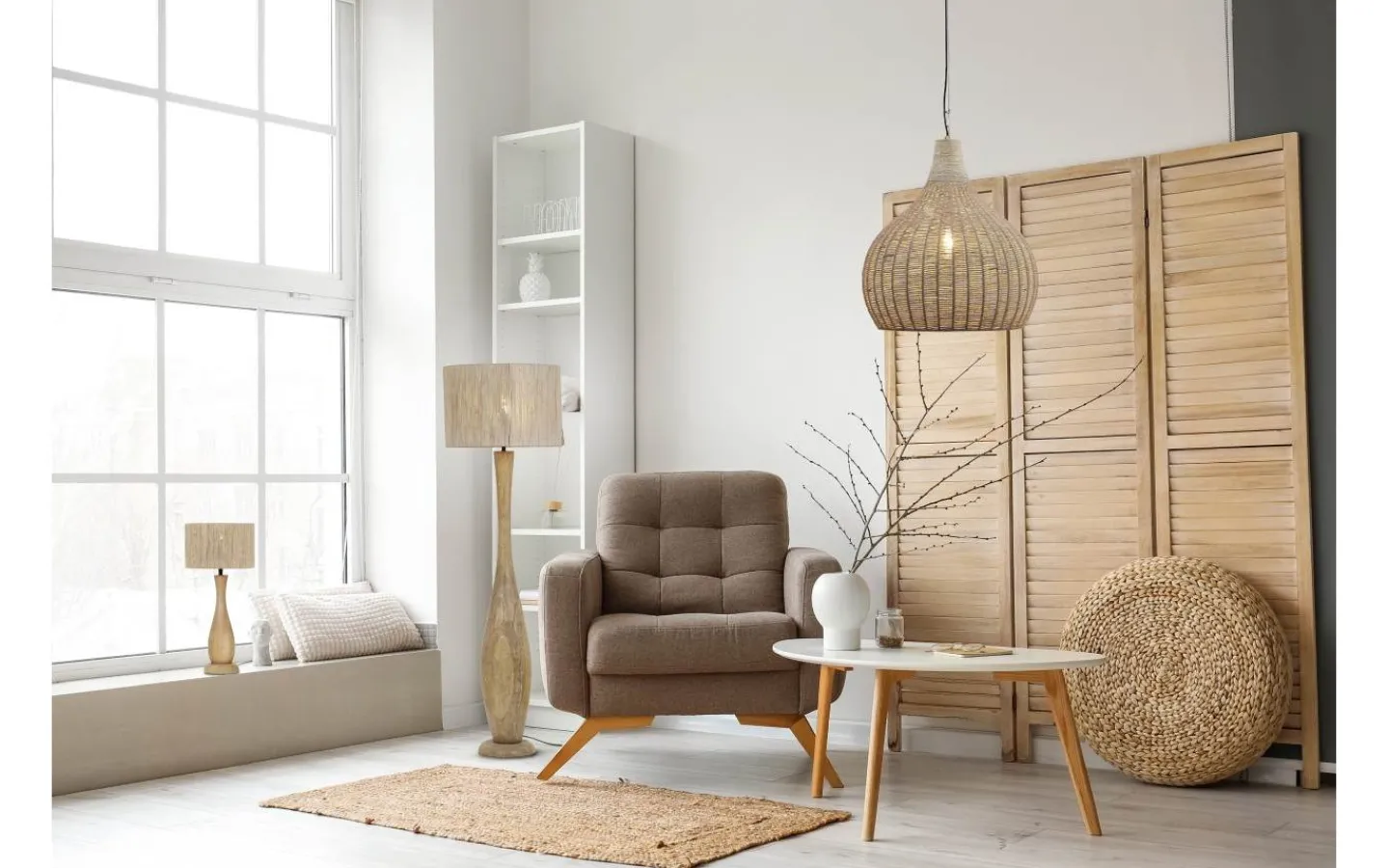 Trio Lighting Toba Golvlampa E27 trä/beige* Golvlampor