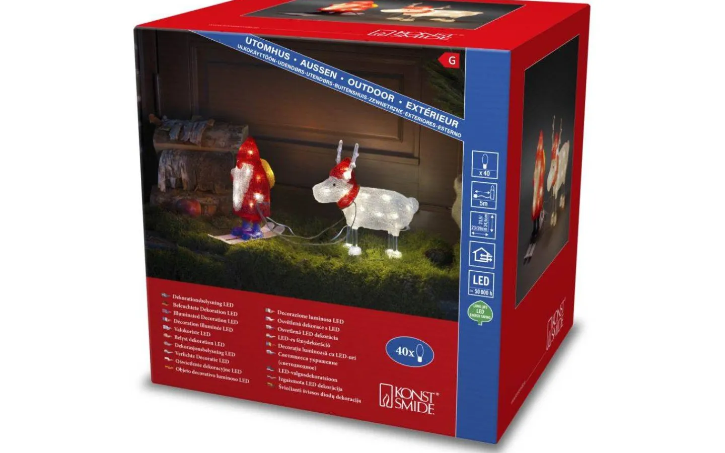 Julpynt Utomhus<Konstsmide Tomte med Ren i Akryl IP44